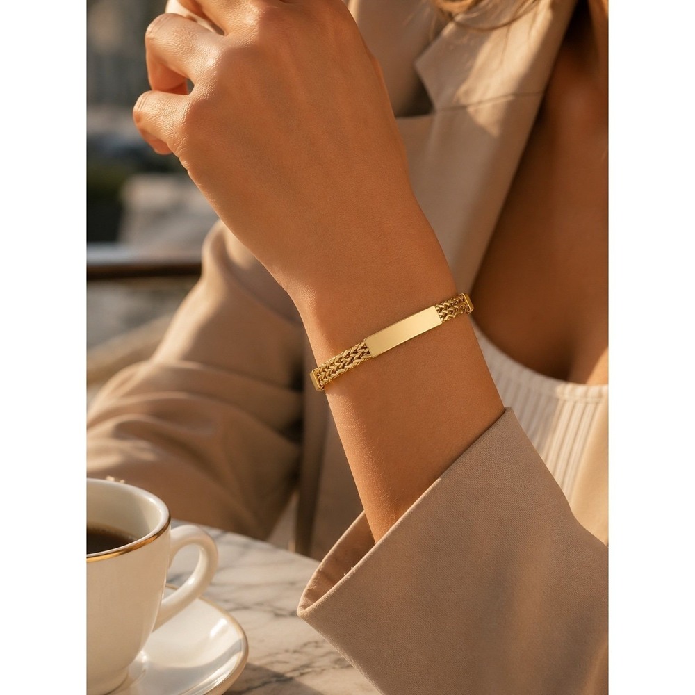 Stainless Steel Gold Tone ID Bracelet Link Chain Unisex 7.5" Polished NEW